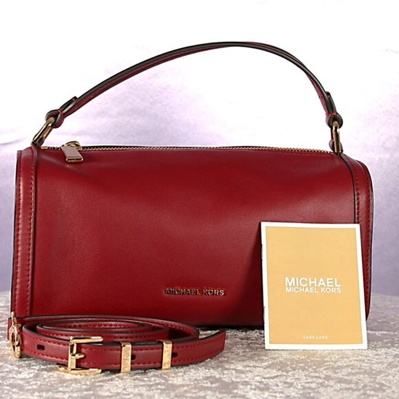 Michael Kors Handbags - Michael Kors Smooth Leather Barrel Satchel Crossbody – Oxblood Red – NWOT